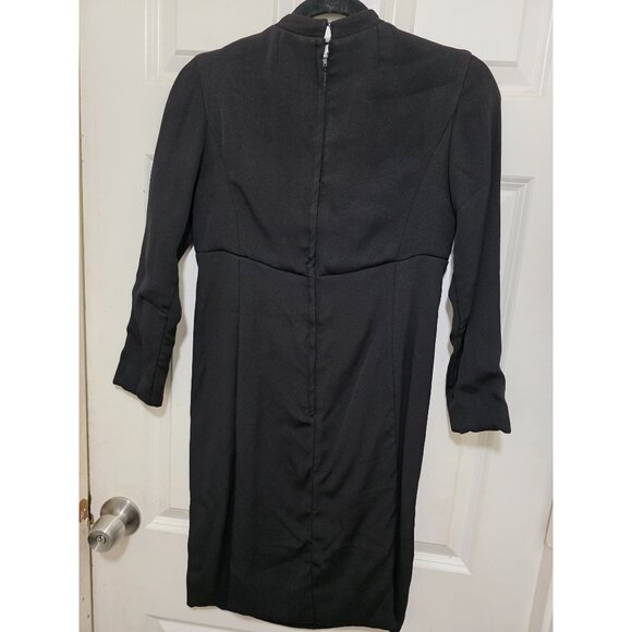 VTG Black Mini Hippie Dress Y2K 80s Boho Rhinestone & Pearl Embellishment 3/4 Sl - Picture 3 of 8